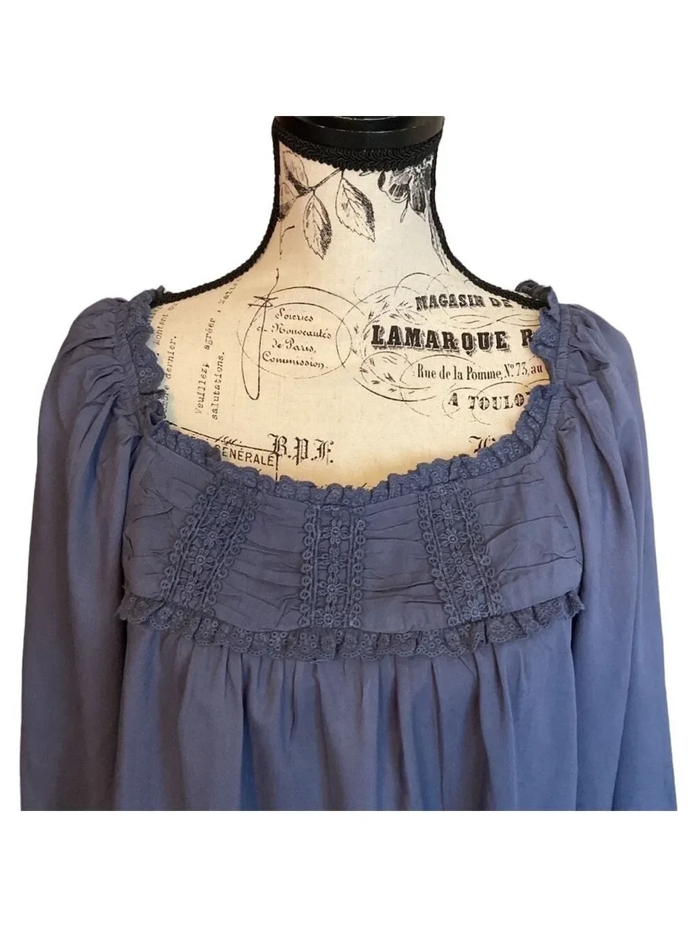 Boho Peasant Top Lace Accent Periwinkle Blue Size S New